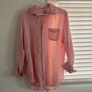 Men’s Jcrew Pink Irish Linen Long sleeve shirt; Classic Fit; side Medium Tall